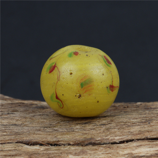 藏传包老清代少见黄色凤眼琉璃珠大尺寸藏区手工老琉璃项链