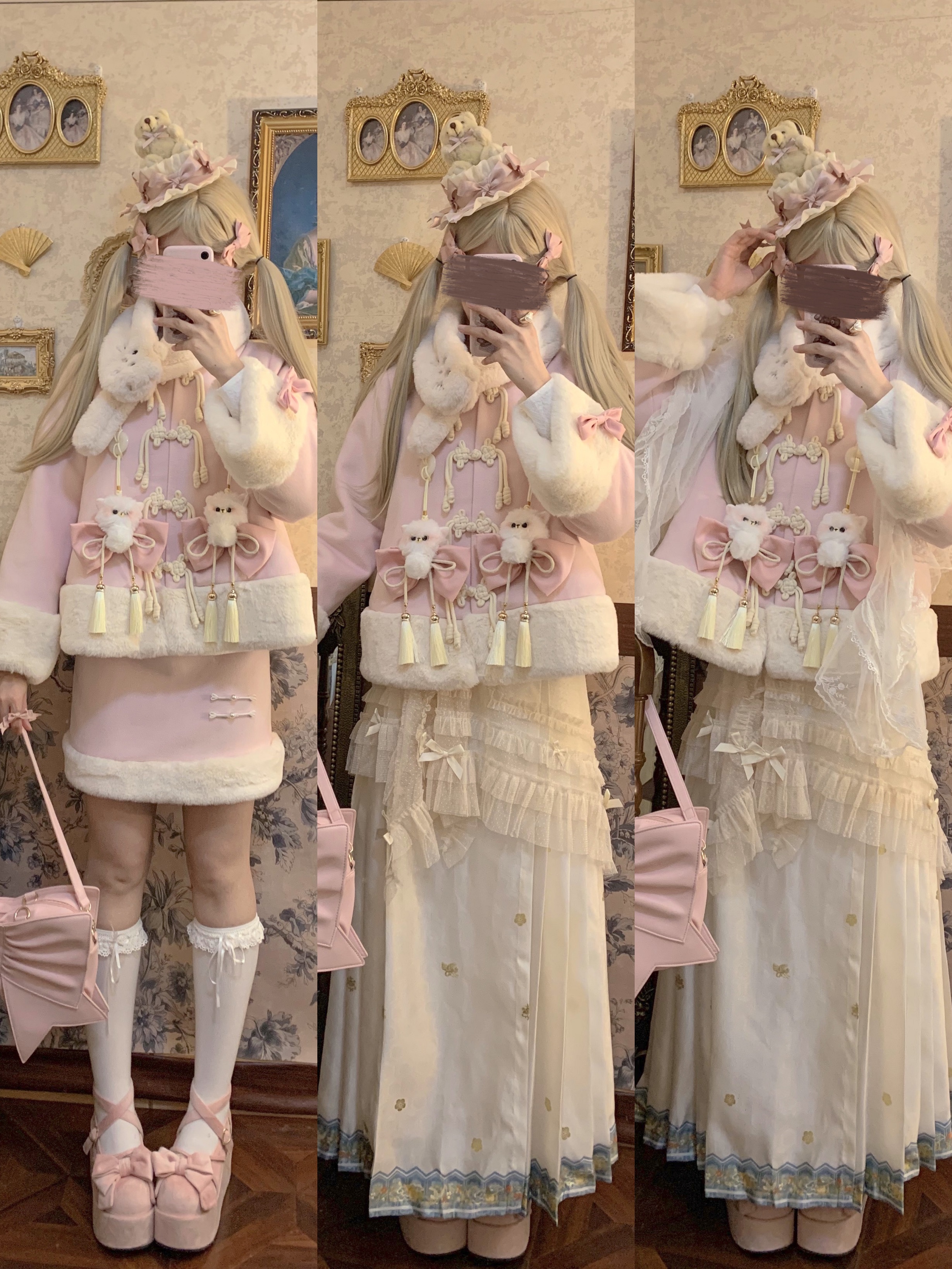 粉米色毛呢汉洋折衷Lolita外套