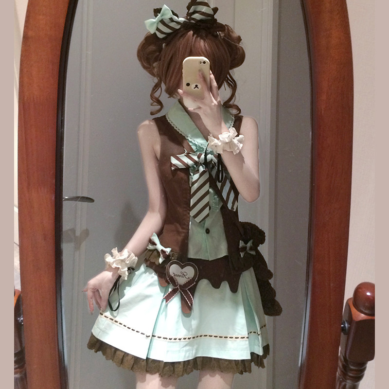 古早薄巧两件套夏日薄荷假两件马甲甜美可爱薄荷绿粉色小个子显高,模玩/动漫/周边/娃圈三坑/桌游,lolita洛丽塔/软妹装/洋装,淘宝优惠券,粉丝福利购,淘宝优惠卷