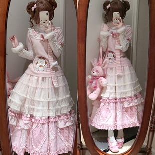 ph风粉色小羊段段裙sk长裙罩裙小个子半身裙大裙摆软妹服