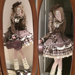 【定金预约】榛果巧克力棕色格子假两件Lolita春夏款长袖洛丽塔