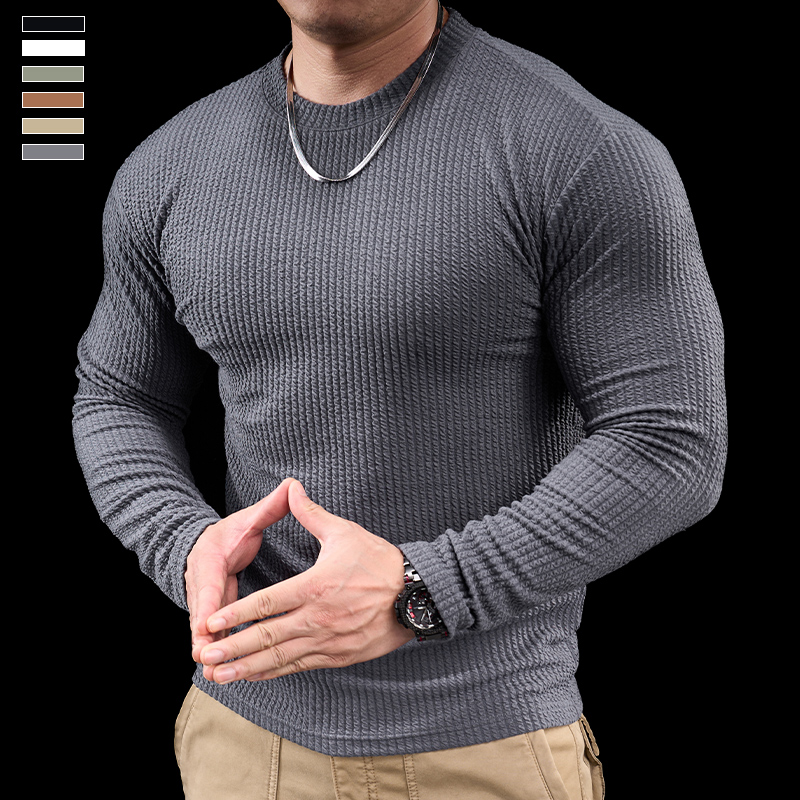 霸道肌肉新款男士运动健身房上衣跑步训练服秋冬圆领长袖T恤