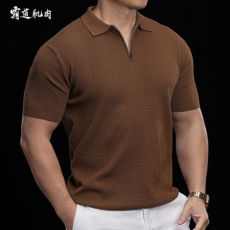 霸道肌肉 极简风男士翻领POLO衫短袖华夫格针织修身运动休闲T恤夏,运动服/休闲服装,运动POLO衫,淘宝优惠券,粉丝福利购,淘宝优惠卷