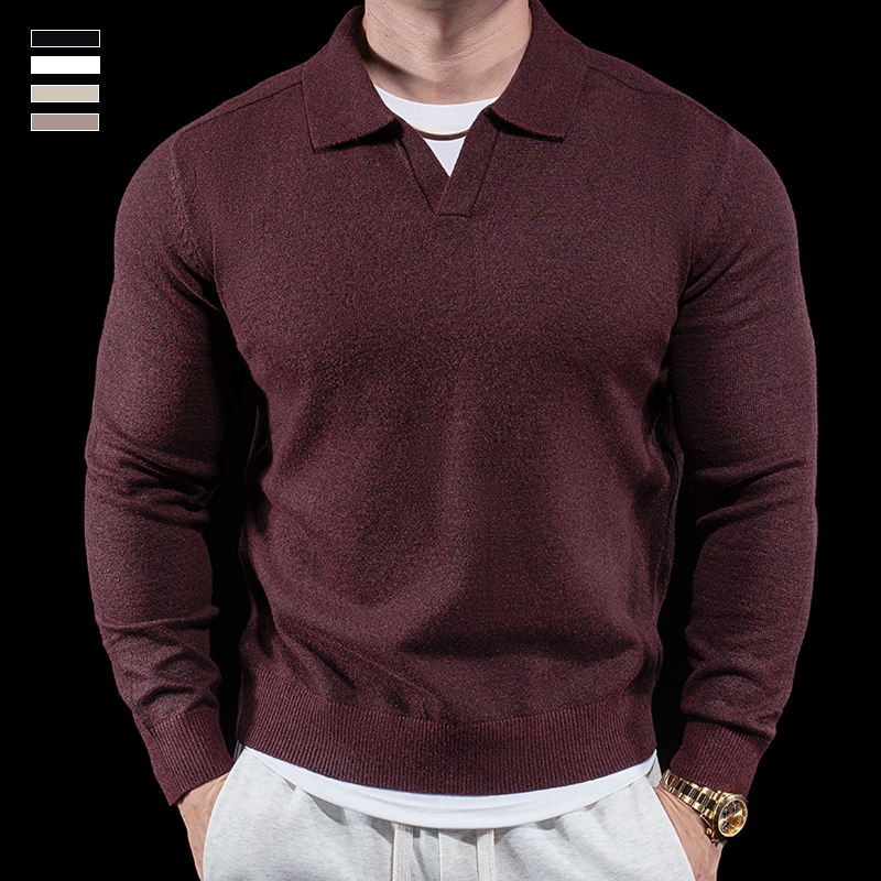 秋冬新款男士长袖翻领针织衫