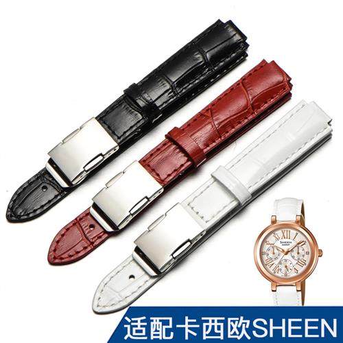 代用卡西欧凸口手表带Casio5420sheen-3034真皮带女表链钢带红色