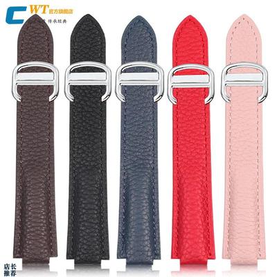 原厂适用卡地亚真皮手表带男女蓝气球黑武士凸口牛皮带配件18mm