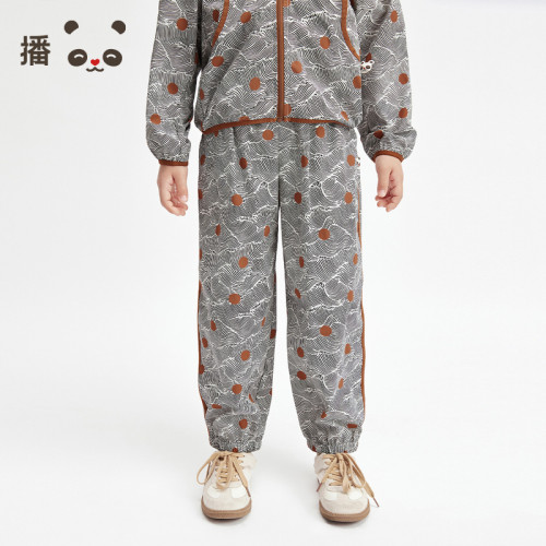 松紧腰条纹波点撞色印花休闲裤
