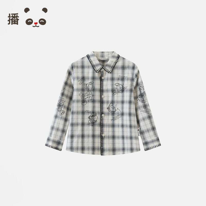 黑白格卡通涂鸦格纹衬衫图片