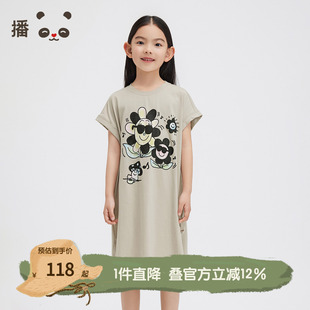 新款 女童卡通印花T恤裙KGR2L847 连衣裙2024夏季 播broadcute童装