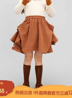播broadcute童装早秋新款女童俏皮可爱宽松长袖正肩半裙KGQ3B421