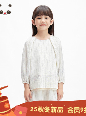 播 broadcute复古花边圆领插肩袖印花衬衫花式上衣女童KGS1HD0602