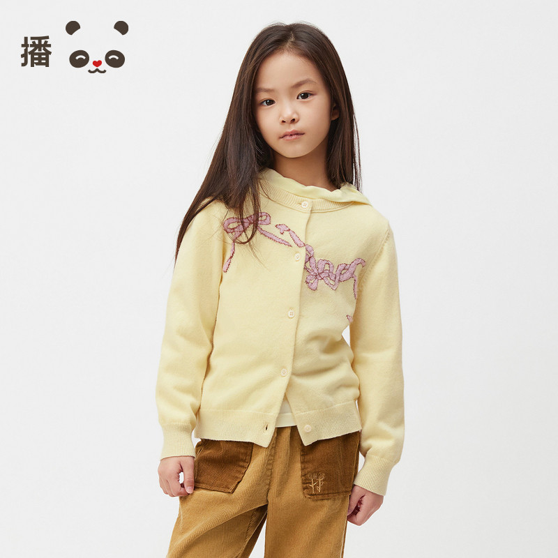 播broadcute童装女童针织衫100%绵羊毛可爱开衫保暖毛衣外套秋冬图片