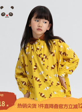 播broadcute童装假日狂想曲男女童全棉娃娃领单排扣衬衫KEQ2C112