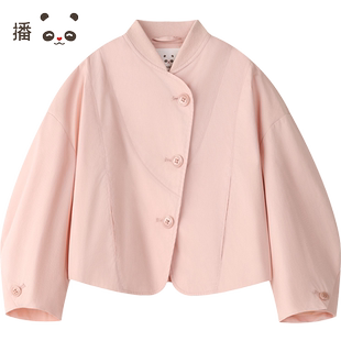 播broadcute童装2024早秋新款女童外套无领休闲上衣KER3WD0065