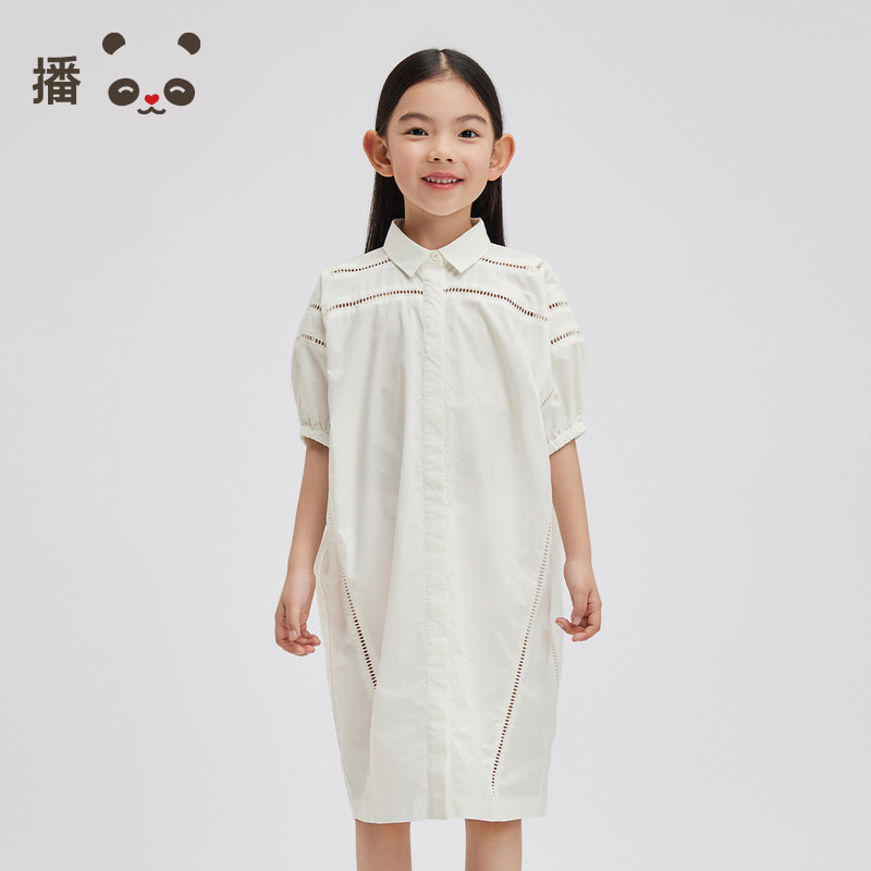 播broadcute童装连衣裙2024春夏新款女童蝙蝠袖衬衫裙KGR2L934