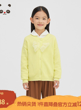 播broadcute童装针织开衫2024春夏新款休闲蝴蝶结女外套KGR1U819