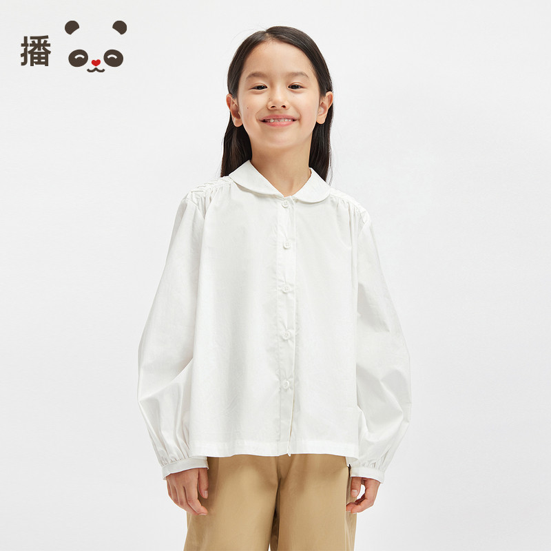 播broadcute童装儿童衬衫纯棉女童甜美娃娃领衬衣长袖上衣春季