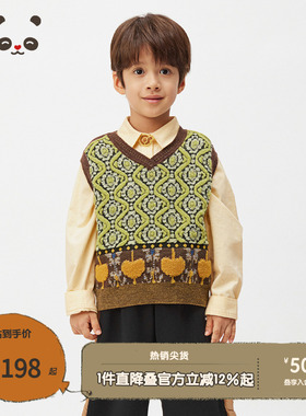 播broadcute童装2024秋冬新款男女童V领马甲针织背心KER4SD0208