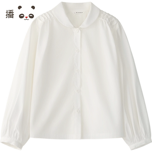 播broadcute童装纯棉舒适甜美文艺范白搭娃娃领衬衫KGR3CD0219