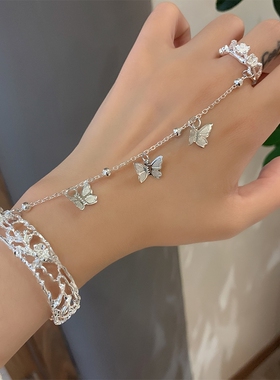 古装手镯女中国风手链戒指一体汉服开口镯子蝴蝶流苏铃铛宫廷超仙