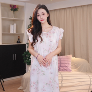 家居服 达芬奇密码 2025新款 冰雪丝素白兰睡裙连衣裙夏薄款 花边袖