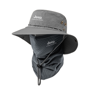 JEEP防晒帽夏季大头围帽子男骑行防晒面罩户外遮阳帽男款渔夫帽