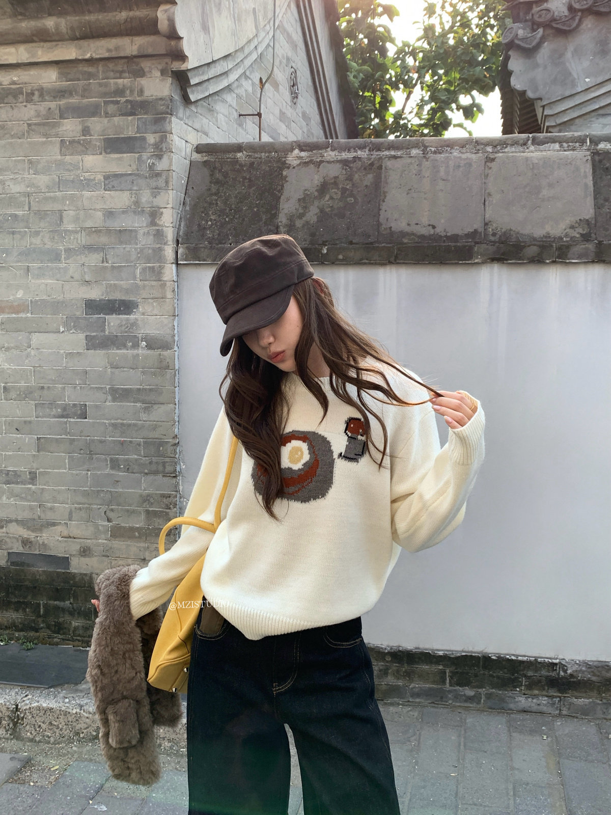 MZI STUDIO韩版冬日提花软糯简约时尚百搭套头针织毛衣A80355