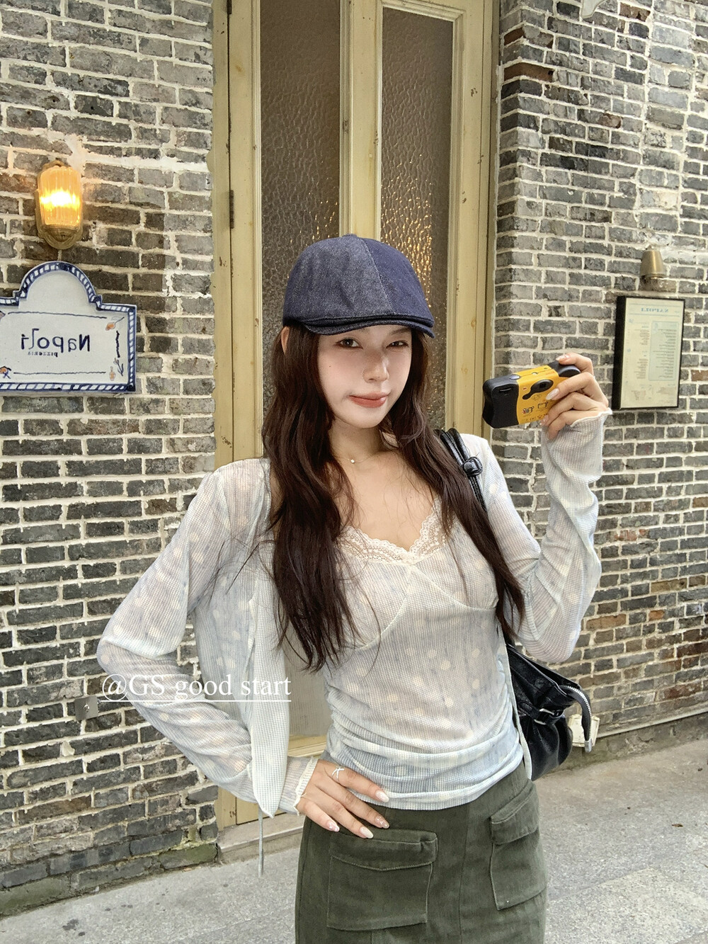 GS.GOOD START秋新款面料舒服韩系纯欲时髦波点长袖开衫+吊带套装