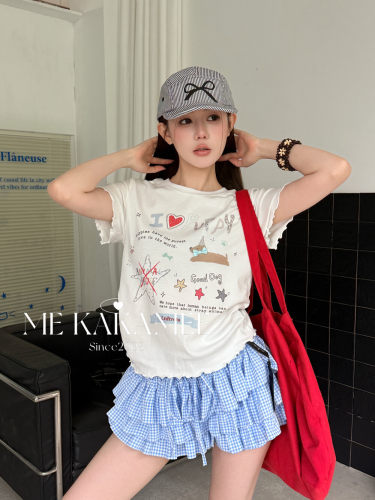 ME KAKAMEE夏新品卡通涂鸦彩绘小狗小版高弹力短袖T恤S5163