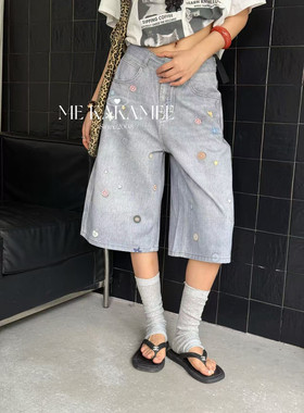 ME KAKAMEE夏新品3d工艺扣子设计七分牛仔裤女显瘦休闲0803