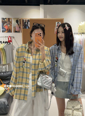 大東DADONG2026春季新款复古格纹卡通印花宽松衬衫  90067