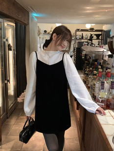 MZI STUDIO穿搭千金透感灯笼袖小衫温柔气质丝绒吊带连衣裙套装