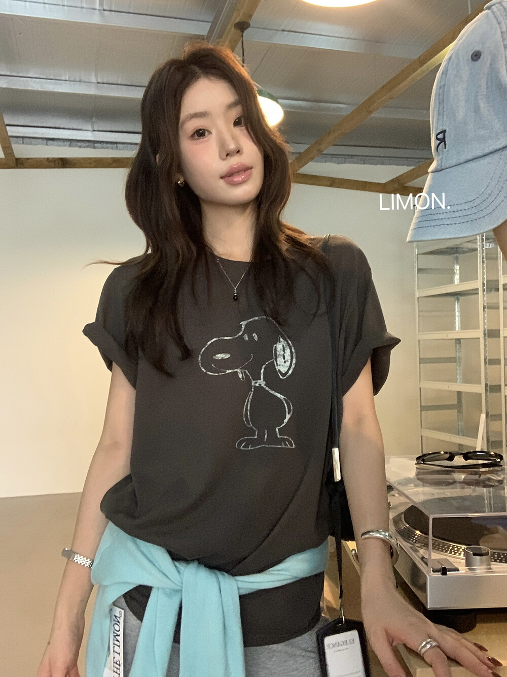 柠檬绿茶新款自留好看!史努比卡通印花宽松短袖T恤上衣女休闲
