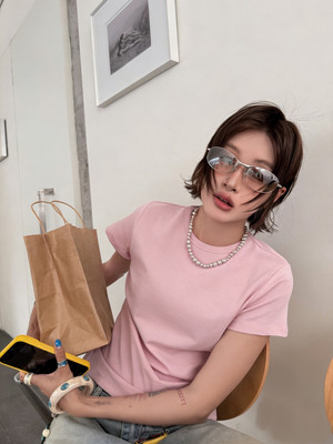 More有熊夏季新款修身净色休闲百搭短袖T恤上衣百搭女9090