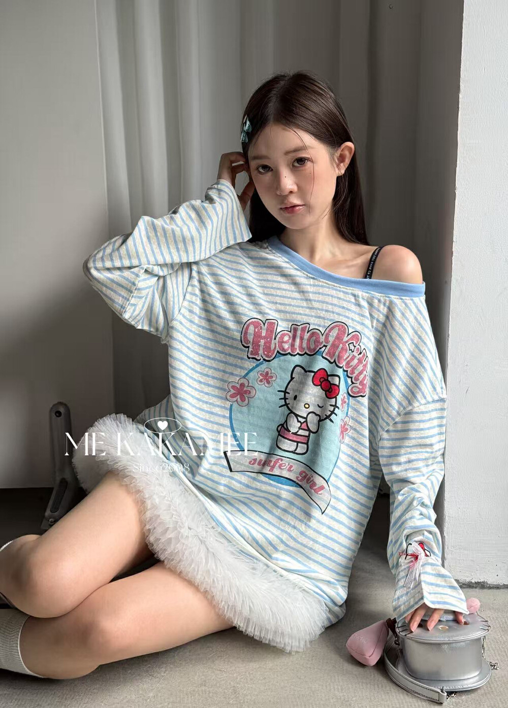 KAKAMEE夏新品韩系kitty猫字母两面穿防晒长袖防晒衫长袖T恤 8653