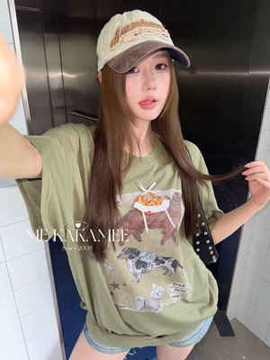 ME KAKAMEE新品喷画小狗立体背包工艺设计感大版面膜短袖T恤9381