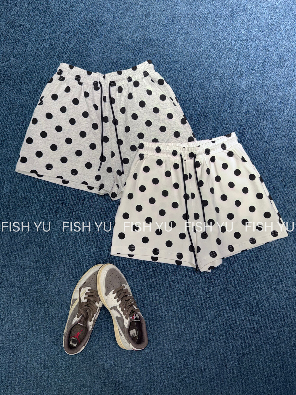 FISH YU夏新款韩系波点松紧腰抽绳宽松百搭款休闲短裤26337