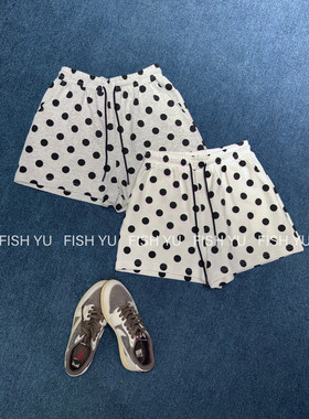 FISH YU夏新款韩系波点松紧腰抽绳宽松休闲短裤26337