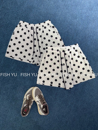 FISH YU夏新款韩系波点松紧腰抽绳宽松百搭款休闲短裤26337