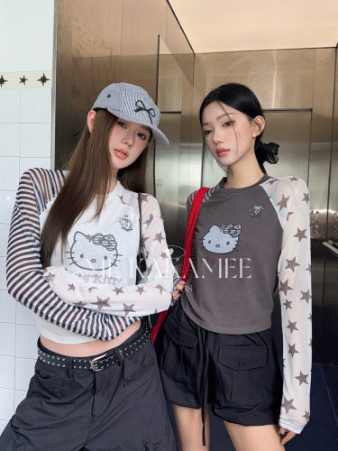 ME KAKAMEE夏新品设计感KT插肩袖条纹波点拼接百搭防晒衫S5219
