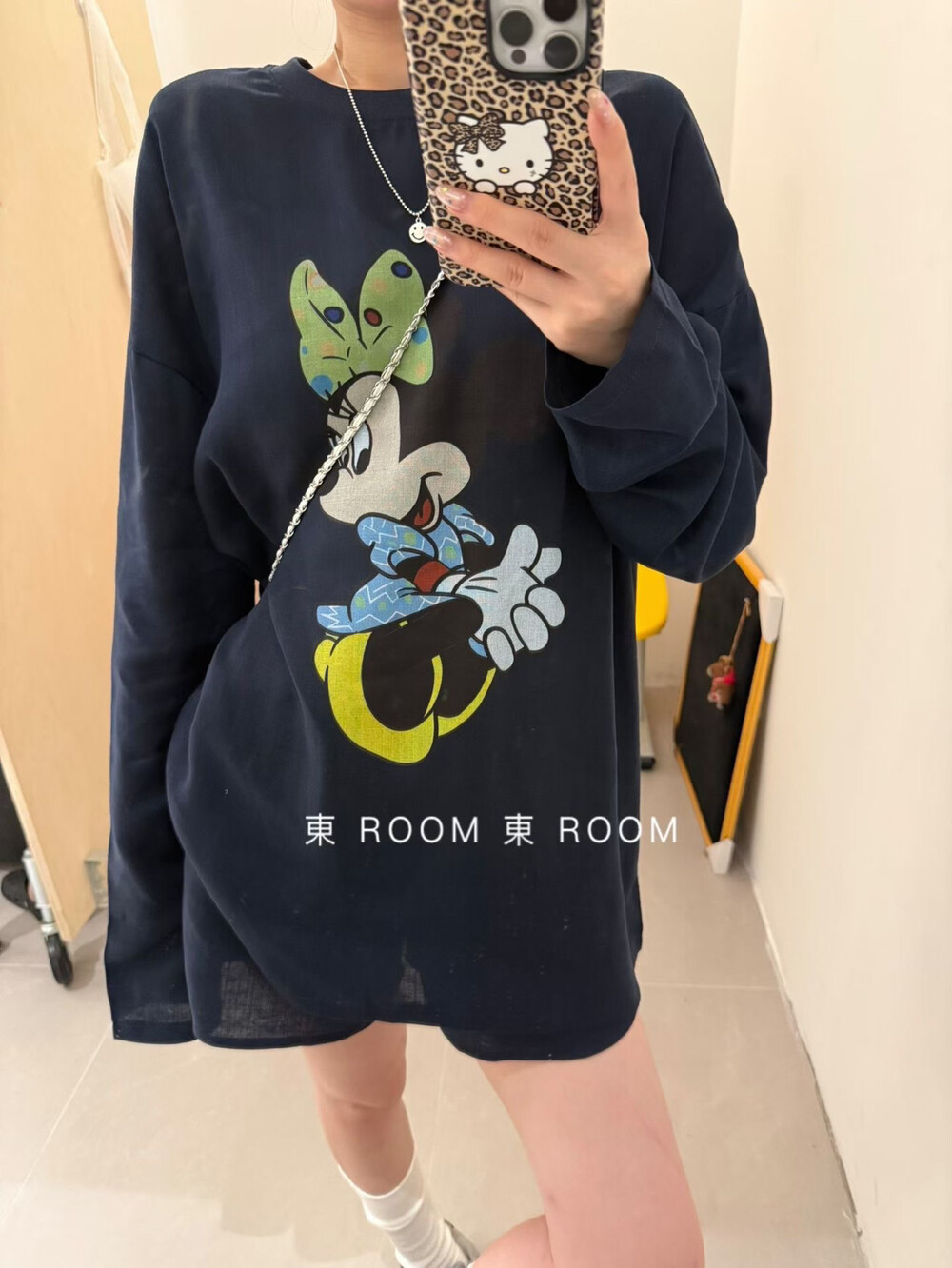 東ROOM秋新款圆领米奇印花时尚长袖T恤松紧腰休闲短裤两件套套装