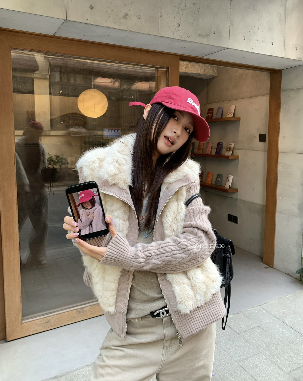 MZI STUDIO韩版冬日环保毛针织拼接拉链口袋小众显瘦外套129039