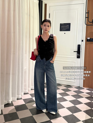 素心兰YOUMO后口袋立体翻盖设计时髦百搭显瘦牛仔裤女休闲95181