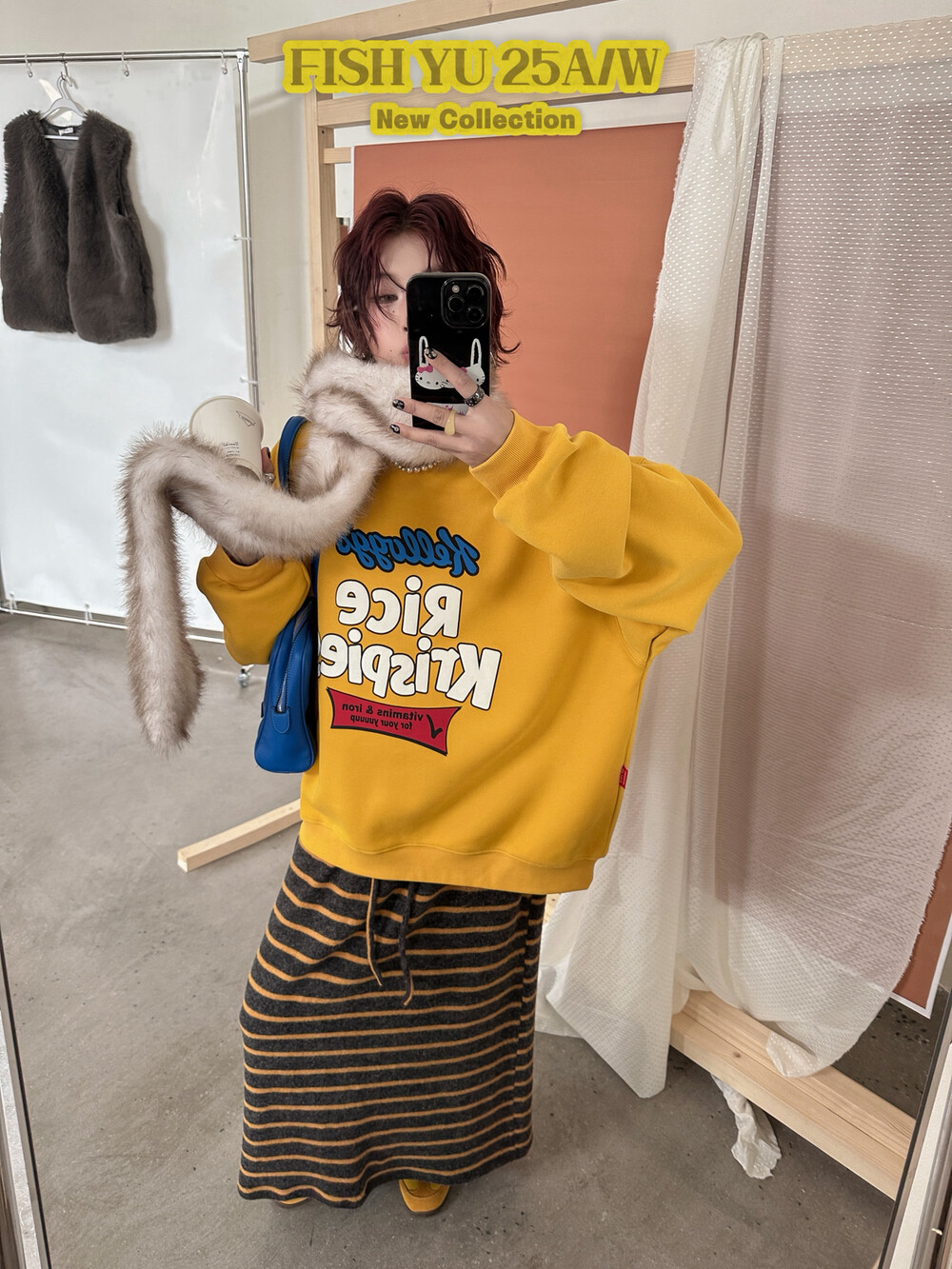 YU冬美式复古彩色英文发泡印花内里复合澳粒绒宽松圆领加绒卫衣