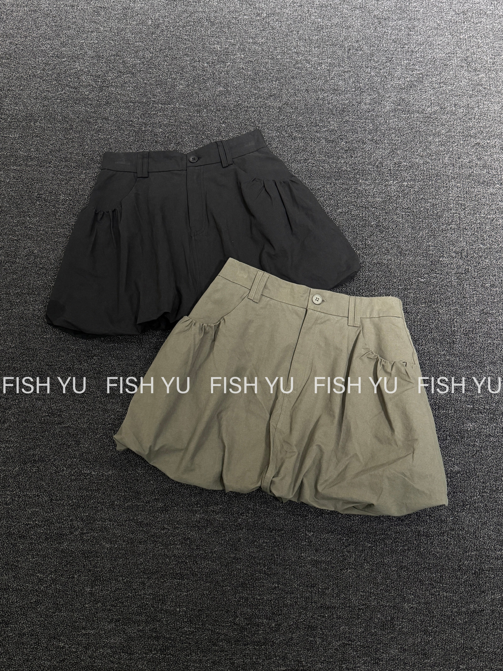 FISH YU秋新款韩版泡泡花苞后腰松紧抽褶蓬蓬短裙裙裤626559