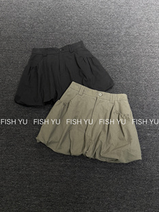 FISH YU秋新款韩版泡泡花苞后腰松紧抽褶蓬蓬短裙裙裤626559