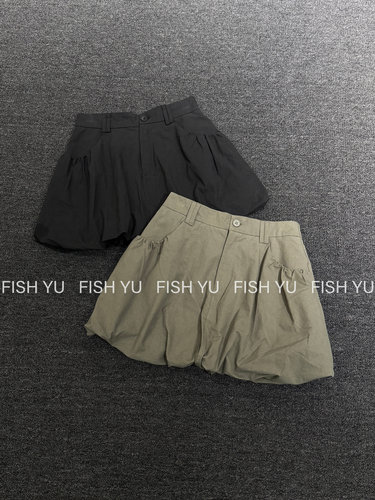 FISH YU秋新款韩版泡泡花苞后腰松紧抽褶蓬蓬短裙裙裤626559