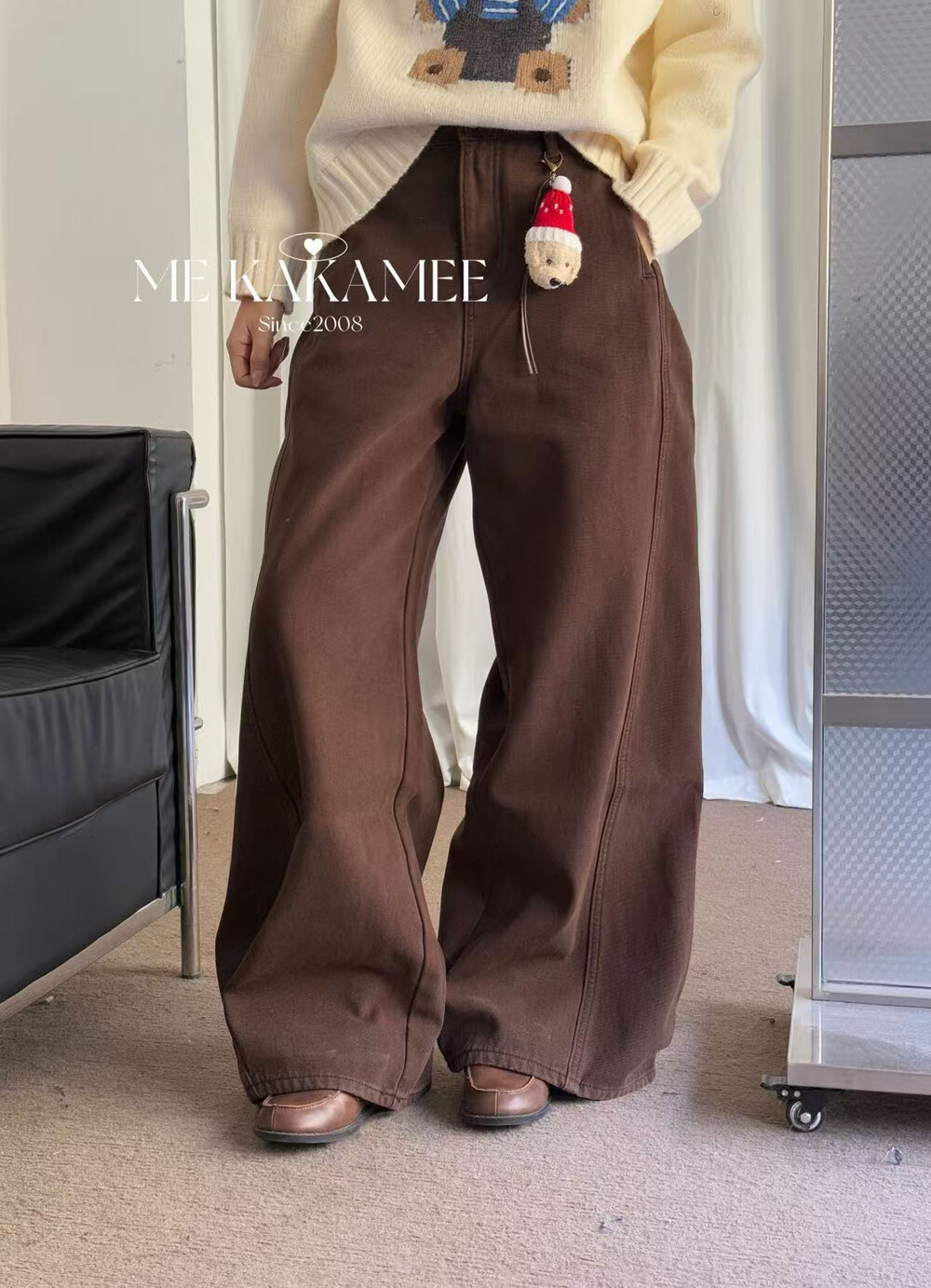 ME KAKAMEE冬新品复古洗水立体植绒圣诞小狗加绒加厚牛仔裤C0651