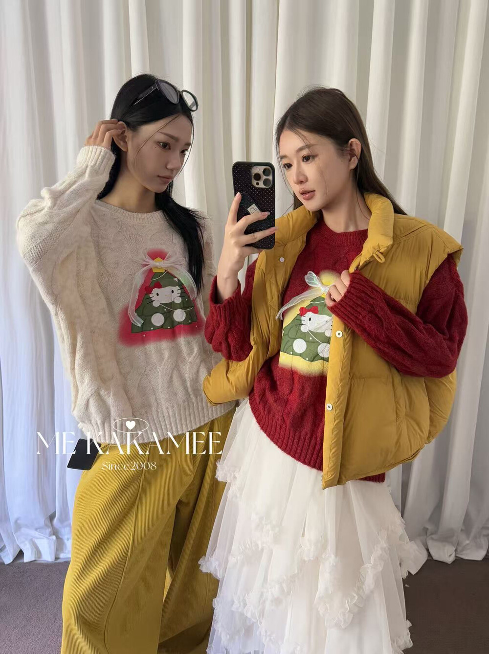ME KAKAMEE冬新品北极绒喷画圣诞KT猫厚实保暖毛衣针织衫926