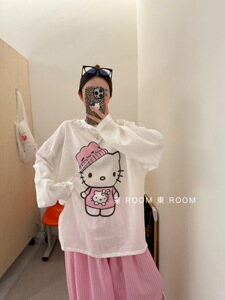東ROOM秋季新款日系可爱HelloKitty印花宽松圆领长袖T恤上衣女